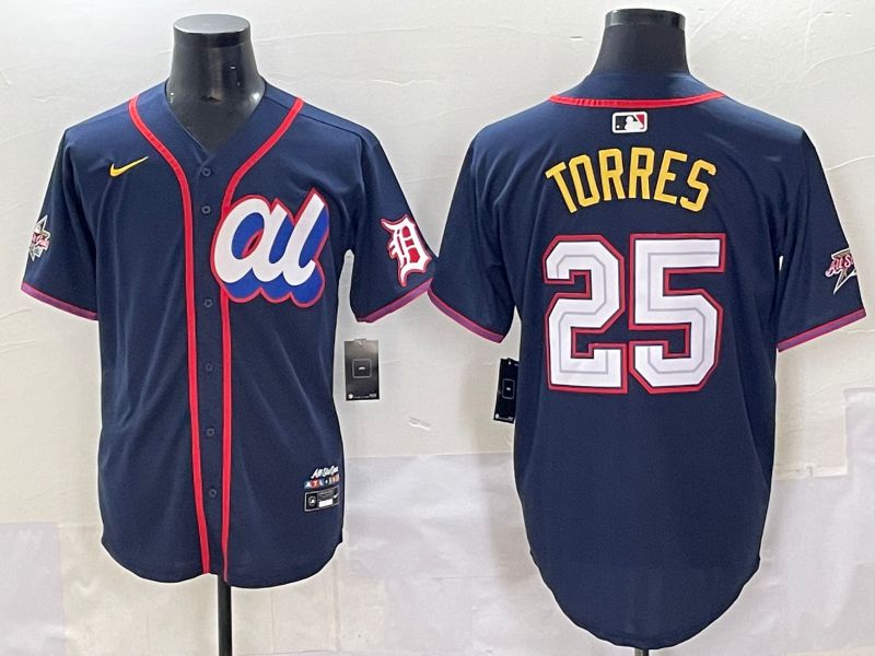 Men 2025 Detroit Tigers #25 Torres Blue All star Blank Blue Nike MLB Jersey style 2